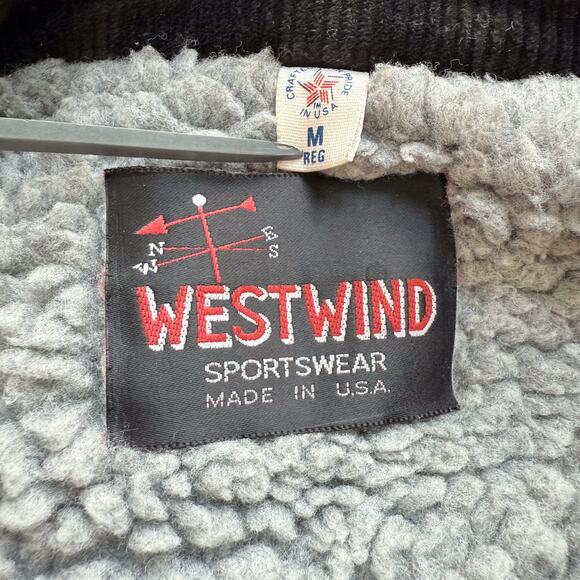 VTG 70s Westwind Corduroy Moto Jacket Mens sz M Black Sherpa Lined Indie - Picture 3 of 8